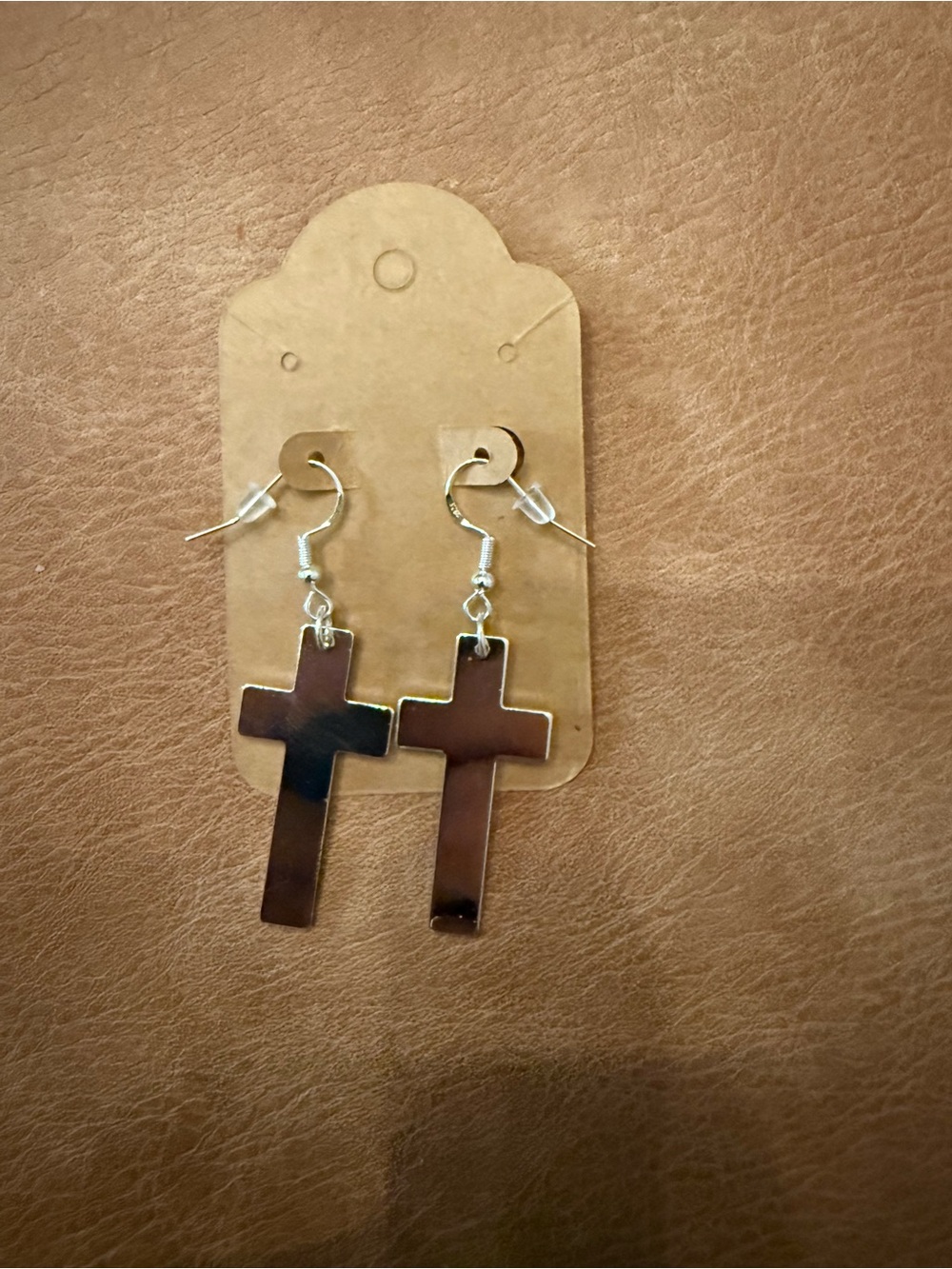 Silver Cross Drop Earrings in Brown with 925 Sterling Silver Hooks